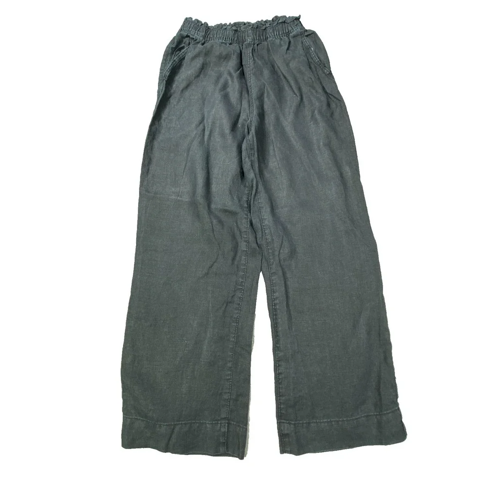 H&M Linen Blend Pants Womens XS Black Wide Leg Pull On Lagenlook Minimalist Chic